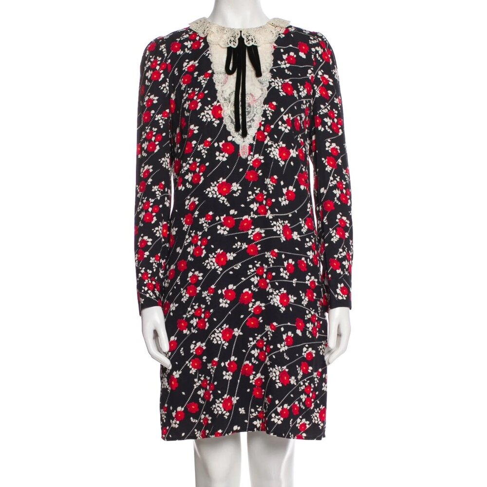 The Kooples Floral Print Lace Collar Mini Dress